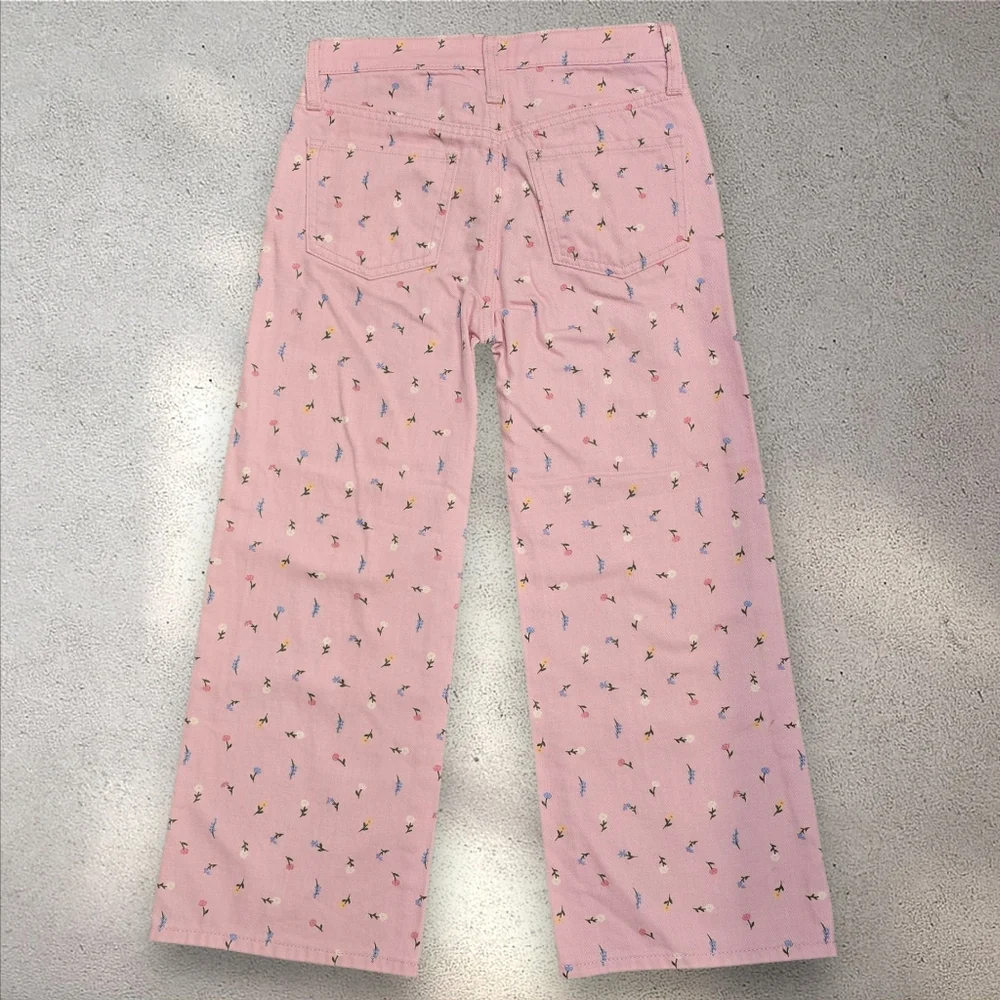 Old Navy‎ Pastel Pink Floral High-Waisted Baggy Wide-Leg Jeans Girls Size 10